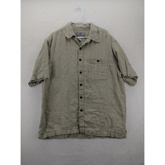The Territory Ahead Other - The Territory Ahead 100% Linen Textured Short Sleeve Wooden Buttons Men's XL